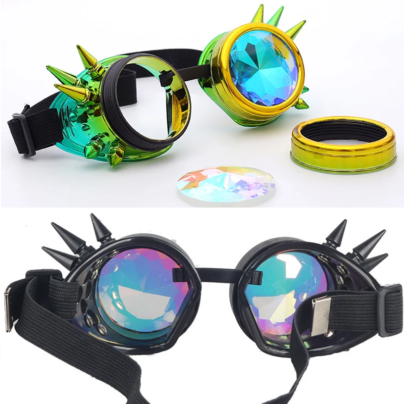 Hotselling caleidoscopio occhiali arcobaleno occhiali da sole da donna da uomo rivetto occhiali Steampunk Cosplay Vintage Gothic EDM Eyewear