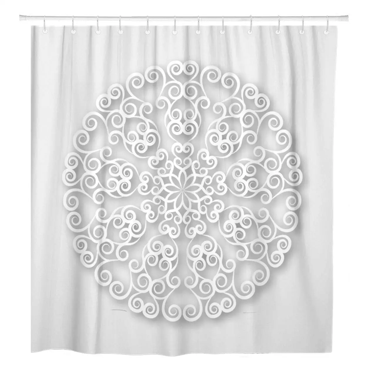 Indian Openwork Mandala Pattern for Laser Plotter Cutting Ornate Shower Curtain Waterproof Fabric 72 x 72 Inches Set with Hooks