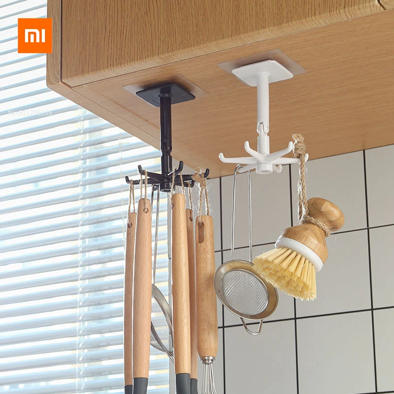 Xiaomi Youpin ห้องครัวห้องน้ำติดผนังเพดาน Dual-Purpose 6-Claw 360 ° หมุน hook ห้องครัว Hook