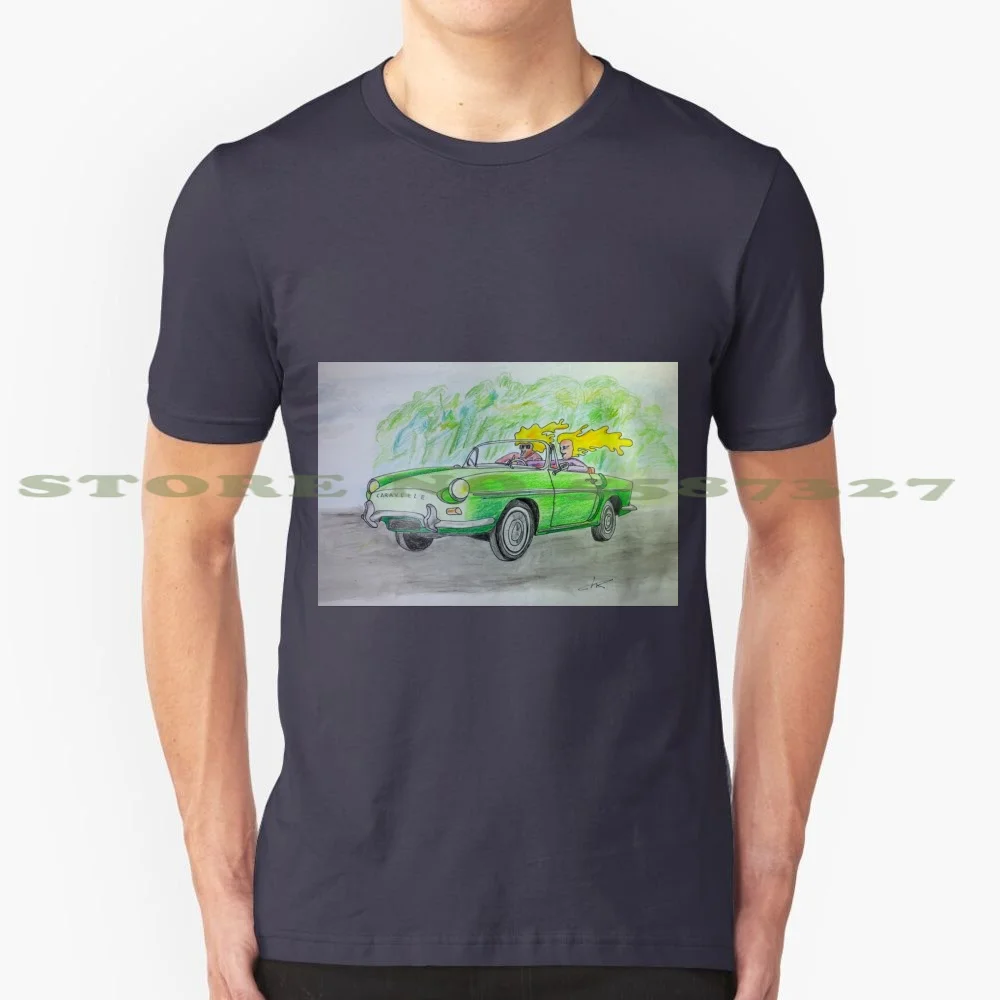 Caravelle 100% Pure Cotton T-Shirt Ancient Collection 1960 Caravel Convertible Transport Vehicle Automotive Vintage Dauphin