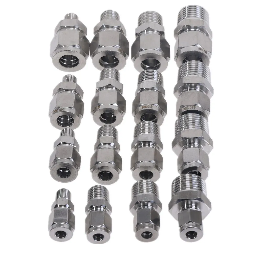 Free Shipping 4PCS/LOT Steel Straight Conversion Adapter Fittings 304 SS Pipe Fitting Tube Ferrule Connector for VX2120-08-SS-NO