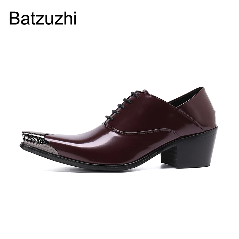 Batzuzhi Men's Shoes 6.5cm High Heel Pointed Toe Leather Dress Shoes Men Lace-up Party and Wedding Zapatos Hombre