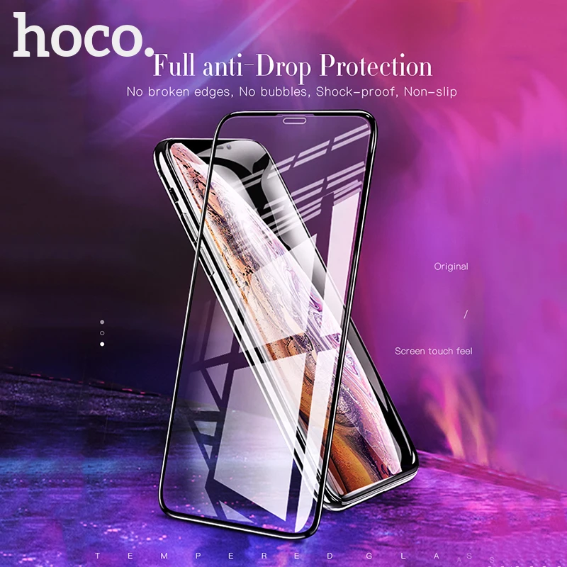 Hoco Tempered Glass Protective Cover Film for iPhone 14 13 11 Pro Plus Curved Edge 3D Full Screen Protector for iPhone 7 X XR