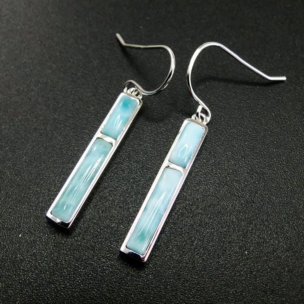 Nuovi Arrivi Semplice Disegni 100% Argento Sterling 925 Natural Larimar Orecchini Per Le Donne Orecchino di Goccia