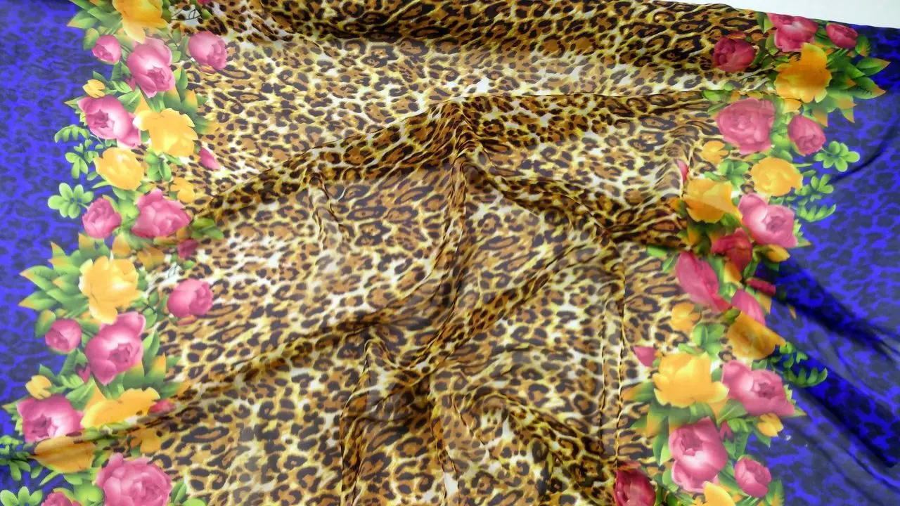 Pure Natural Silk Fabric Leopard Flowers Prints Super Thin 100% Mulberry Silk Chiffon Fabric Textile For Dress Cloth Scarf Telas