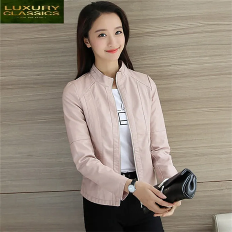 

Women PU Leather Jacket 2021 Fashion Autumn Black Pink Coat Biker Jackets Spring Ladies Top Clothes Chaqueta Mujer LWL851