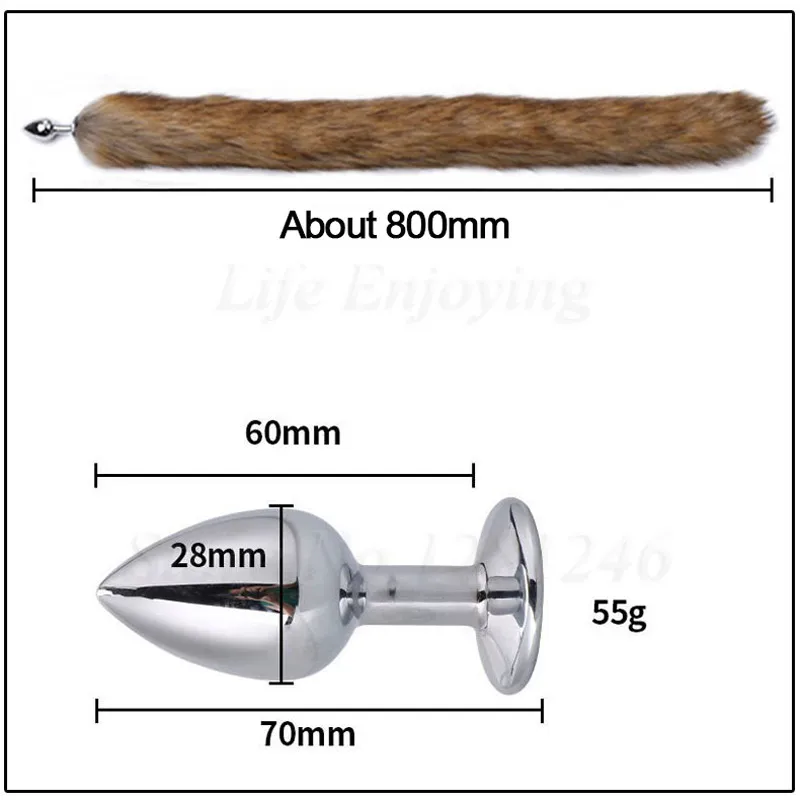 80cm Super Long Faux Fur Fox Tail Anal Plug Metal Butt Plug Cosplay Role Adult Games Anus Beads Sex Toys For Man Women Couples