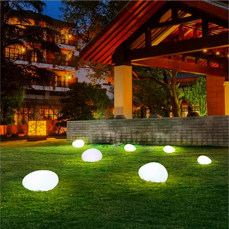 Outdoor Waterproof Battery Powered USB Charging Warm White Solar LED Garden Stone Lighting Cobblestone Decorated Lamps