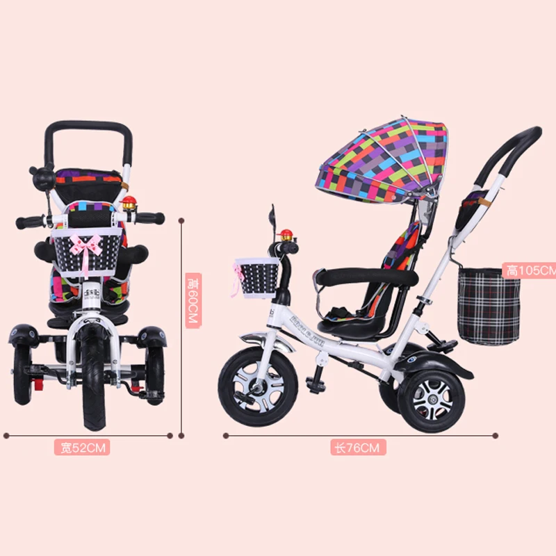 Children Tricycle Foldable Balance Stroller Two Way Carriage Kids Bike With Music Baby Pushchair Outdoor Toys For 1-6 Years Old