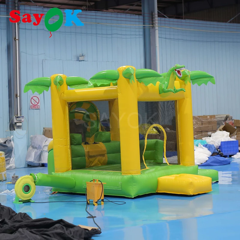 3x3.5x2.4mh pvc bouncer inflável da árvore de coco corrediça inflável dinossauro bouncy castelo pelo transporte marítimo