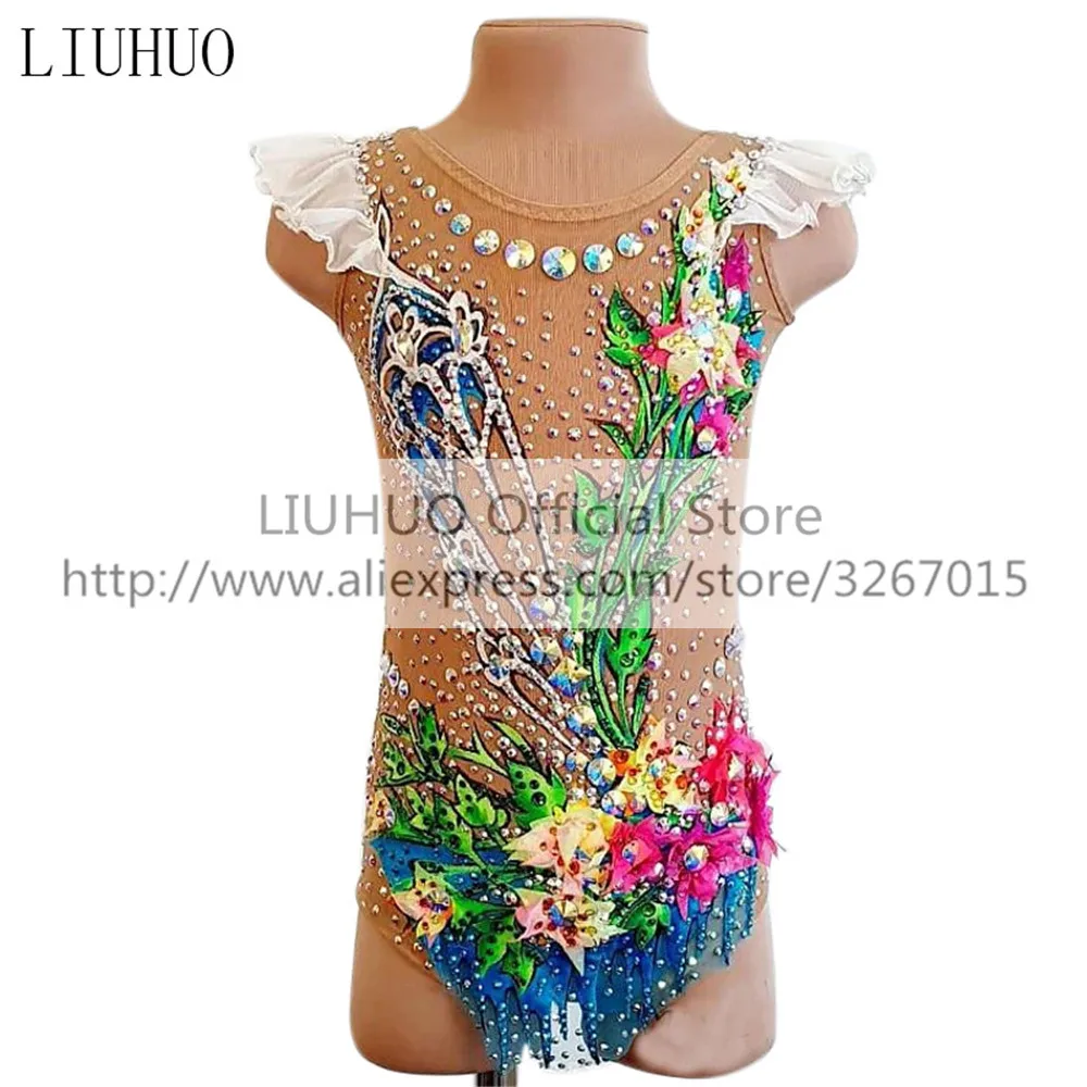 LIUHUO Women's Girls'  performance Rhythmic gymnastics competition Leotard Artistic Costume Ice Skating Dress Multicolor crystal