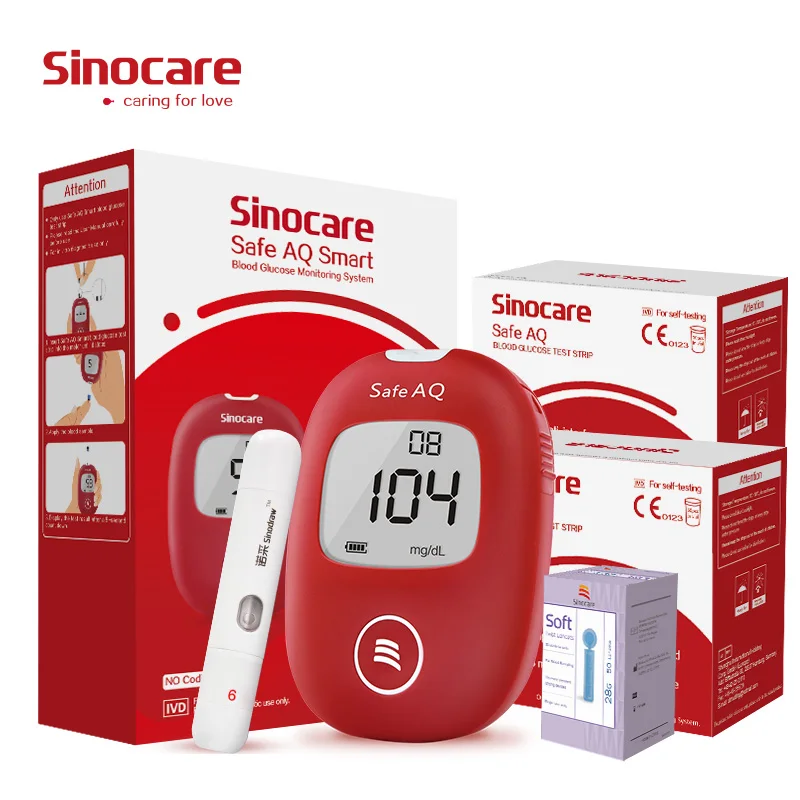 

Sinocare Safe AQ Smart mg/dL mmol/L Blood Glucose Meter Diabetes Glucometer Kit &Test Strips Lancets painless Blood Sugar Tester