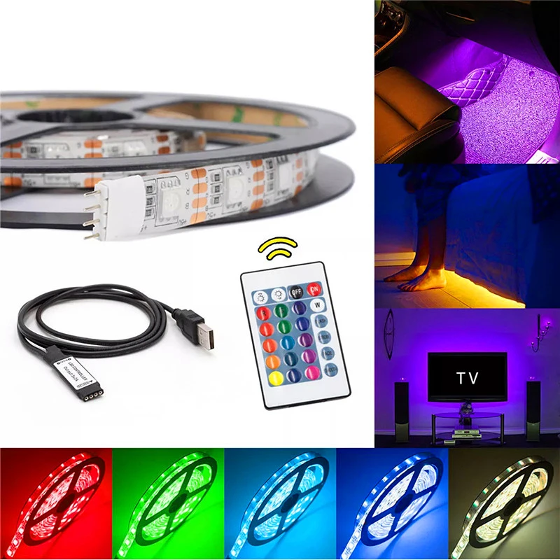 

Светодиодная ленсветильник RGB 5050 SMD, 5 В, пульт дистанционного управления, подсветсветильник для телевизора, настольного ПК, монитора, 0,5 м, 1 м, 2 м, 3 м, 4 м, 5 м