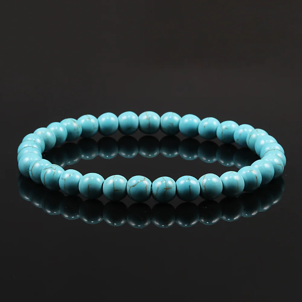 Classic 6/8/10mm Natural Stone Beads Bracelet Blue Beaded Strand Bracelets Charm Women Yoga Paryer Jewelry Homme Pulseras