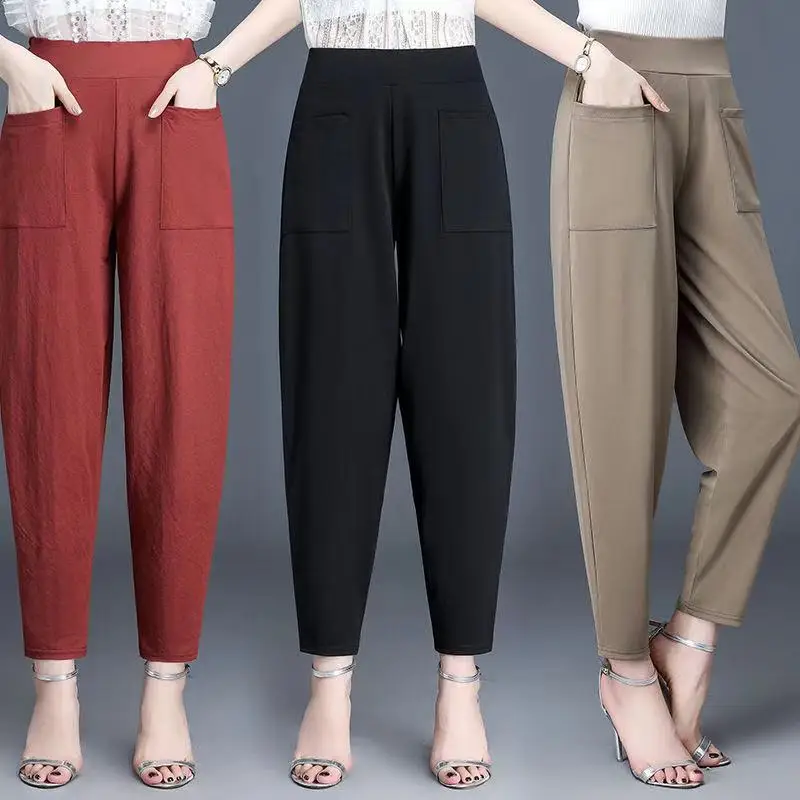 Add Size Patchwork Trousers Casual Harem Hight Waist Straight Office  Long Women Pants Street wear Cool summer  Checkerboard