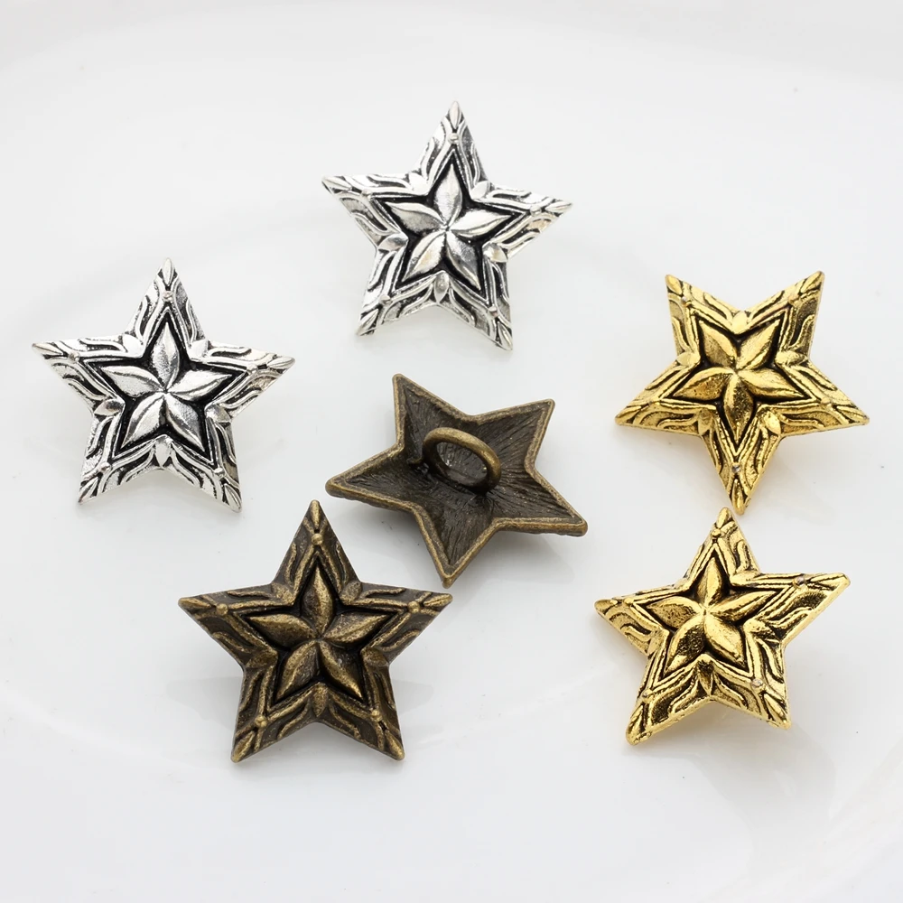 3pcs/lot 28MM Retro Alloy Vintage Bronze 3D Stars CONCHO Pentagram Decorative Buttons Charms For DIY Accessories