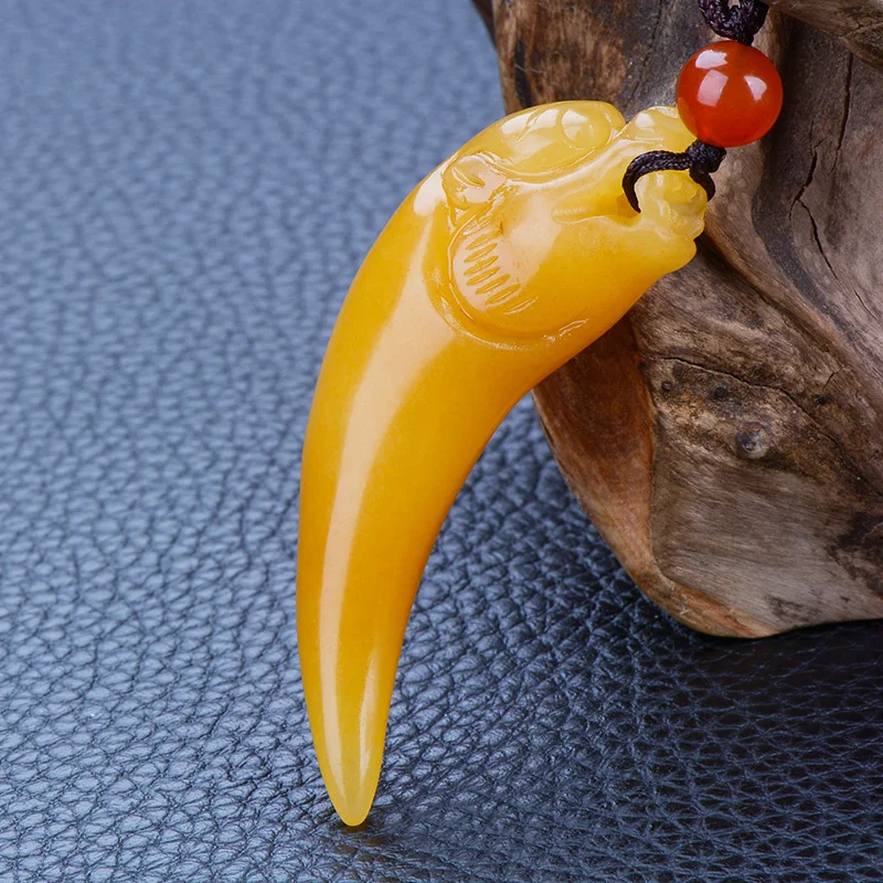 Natural gold jade pendant hollow hand-carved wolf teeth jade pendants brand men women jadeite jade jewelry jade necklace women