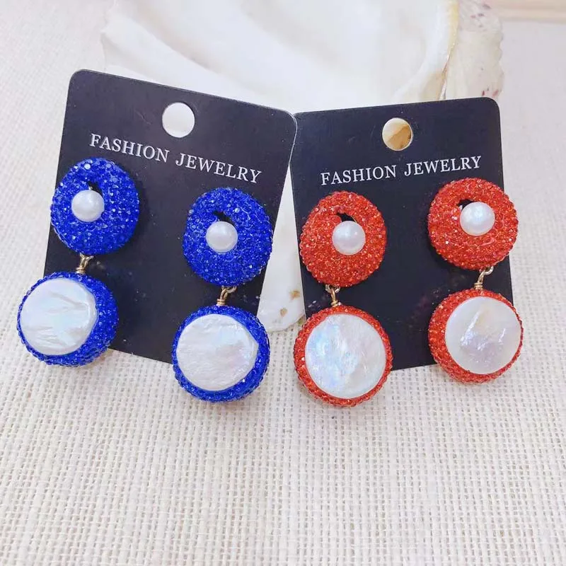 Pearl Earring Natural FreshWater Pearl Rhinestone personality Shiny Charm Dangle of Earring 3pairs For Woman 2019 New Fashion