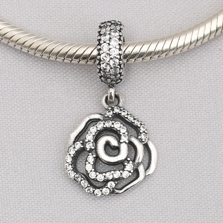 

Women Bracelets Pendant Silver DIY Jewelry Shimmering Rose Dangle Charm fit Lady Bracelet Bangle Lady Gift