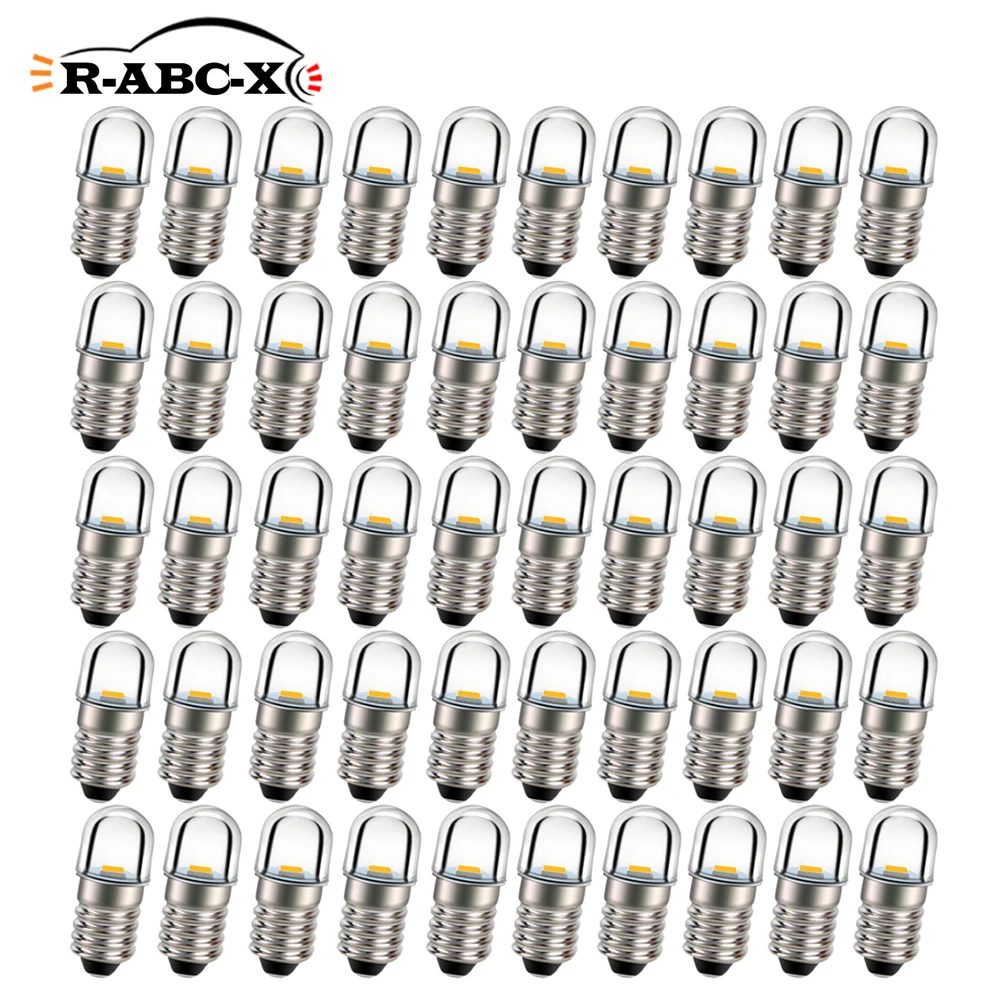 RUIANDSION Wholesale 50Pcs E10 Screw LED Bulb DC 3V 4.5V 6V 12V Warm White 2835SMD Equipment Instrument Signal Light Torch Bulb