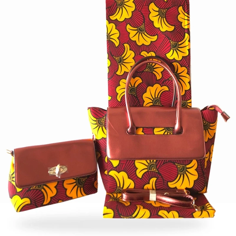 Best Selling Nigeria Style Wax Handmade Bag And Fabric Set For Party Fashion African Woman Bag And  Prints Wax Fabric Set