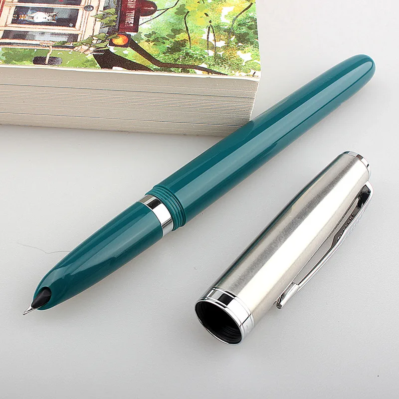 Jinhao 86-Stylo plume classique en résine avec capuchon argenté, plume extra fine de 0.38mm, fournitures d'acquisition de signature