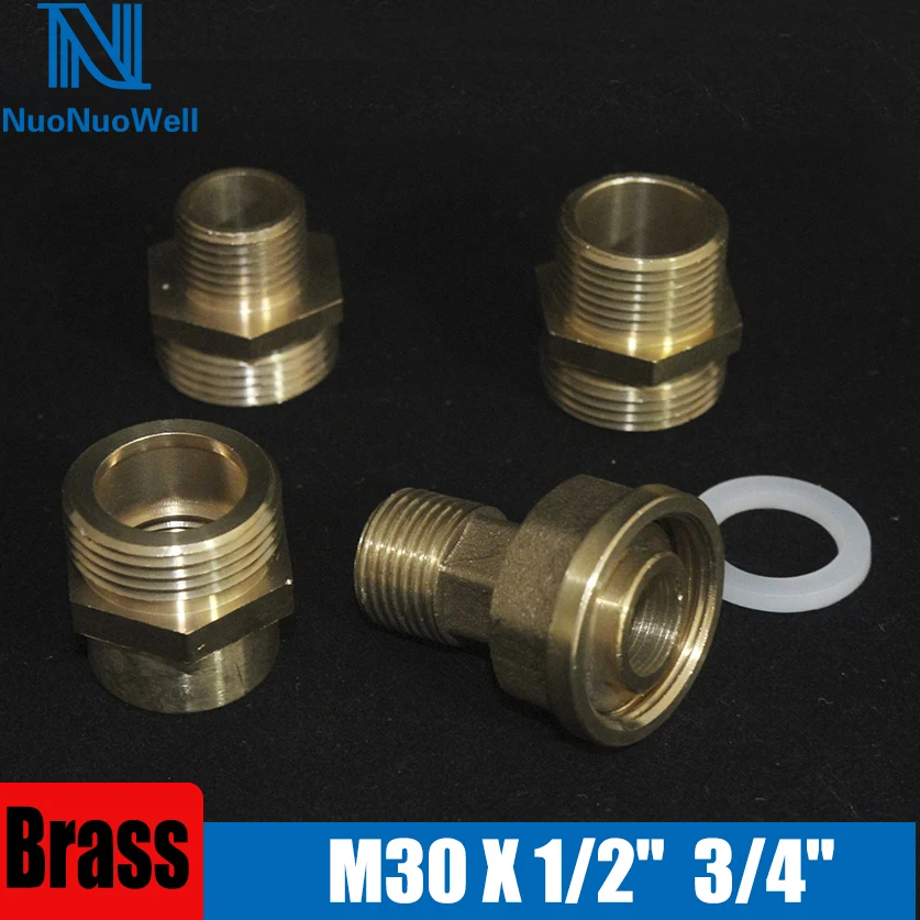 

NuoNuoWell 1PC Brass Adapter Bathroom Kitchen Pipe Thread Tool M30 X 1/2'' 3/4'' Gas Pipe Fittings Cooper Connector