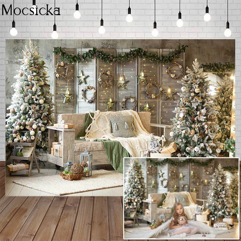 Mocsicka شجرة عيد الميلاد الملكي الفاخرة غرفة الموقد أريكة هدية طفل صورة خلفية الطفل صورة التصوير الفوتوغرافي خلفية