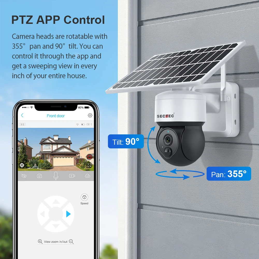 SECTEC Mini Solar Camera 4G /Wifi PTZ 1080P 4X Zoom IP66 Security Cctv Outdoor Wireless Battwry Video 2 Way Talk Camera