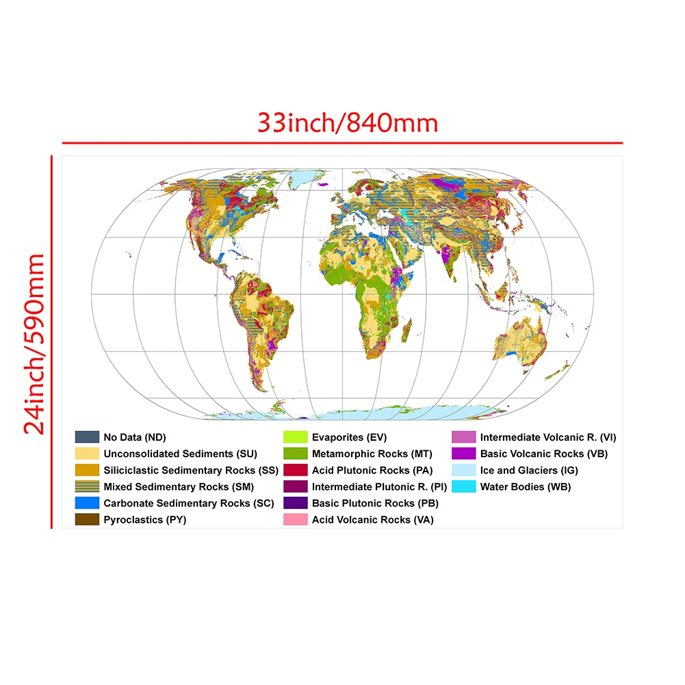 84*59 cm mapa geologiczna świata plakat artystyczny na ścianę karta z tkaniny płótno malarstwo salon dekoracja wnętrz przybory szkolne