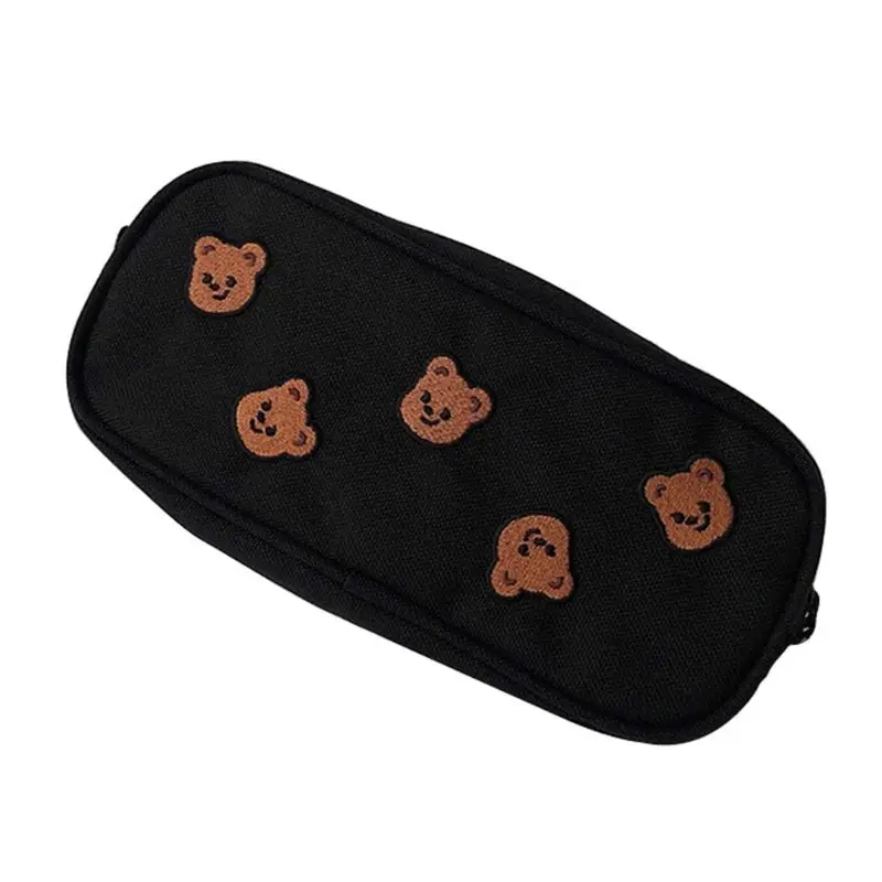 Kawaii Bear Embroidery Canvas Pencil Bag Pen Case Kids Gift Cosmetic Stationery Pouch Office School Supplies