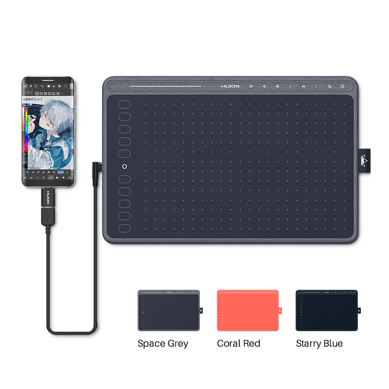 HUION HS611 Graphic Digital Drawing Tablet 266PPS Graphics Pen Tablet Multimedia Keys Three Colors For PC Android