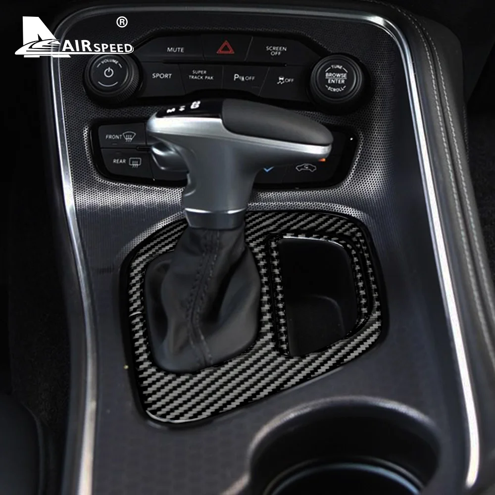 Real Soft Carbon Fiber Sticker for Dodge Challenger 2015 2016 2017 2018 2019 2020 2021 2022 2023 Interior Car Gear Shift Panel