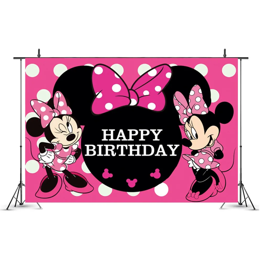 Arrière-plan de photographie personnalisé Minnie Mouse, toile de fond en vinyle pour fête d'anniversaire d'enfant et de bébé, studio photo