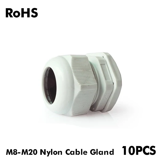 10pcs IP68 Rohs M8 M10 M12 M16 M18 M20 Wire Cable CE Gray Black Waterproof Nylon Plastic Cable Gland Connector