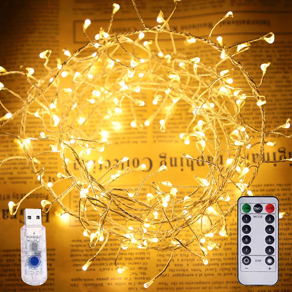 2M 5M Kupfer Draht String Lichter 100/200 LED Feuerwerkskörper Fee Girlande Licht Weihnachten Fenster Hochzeit Party Dekoration Lampe