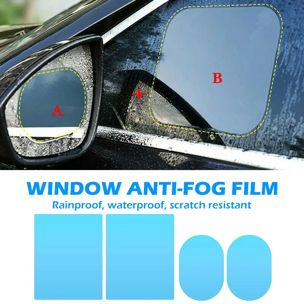 4pcs Anti Fog Car Mirror Window Films Side Rearview Mirror Protective Films Anti Water Mist Rainproof Hydrophobic Auto Stickers