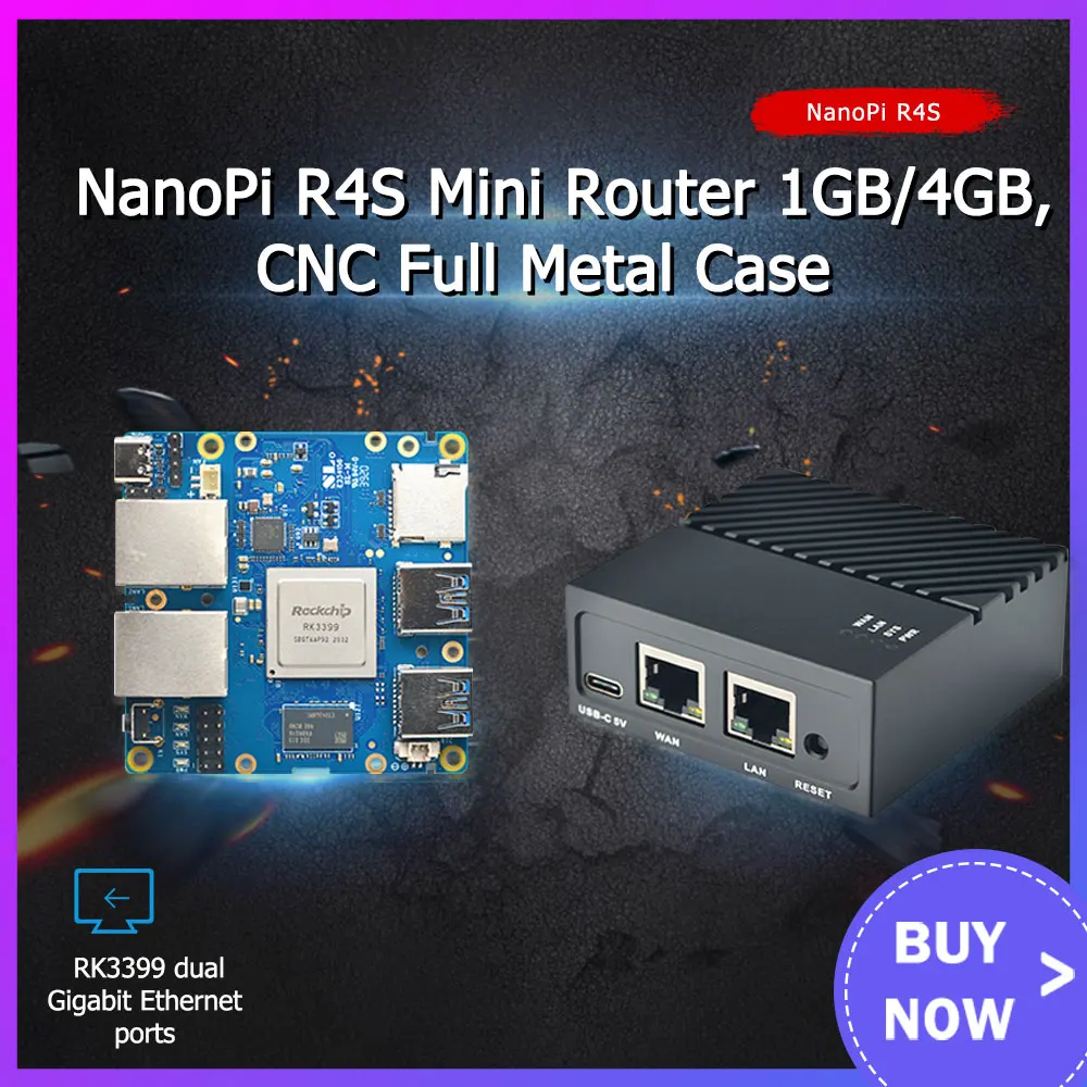 NanoPi R4S 4GB Dual Gbps Ethernet Gateways Support OpenWrt LEDE System V2ray SSR Linux Rockchip RK3399