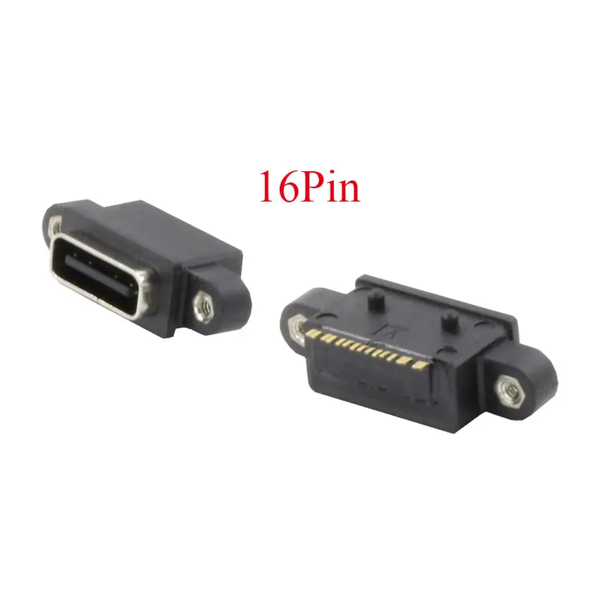 5pcs TYPE C 2/4/6/16Pin Waterproof Female USB C Socket Port with Screw Hole Fast Charge Charging Interface 180 Degree Connector