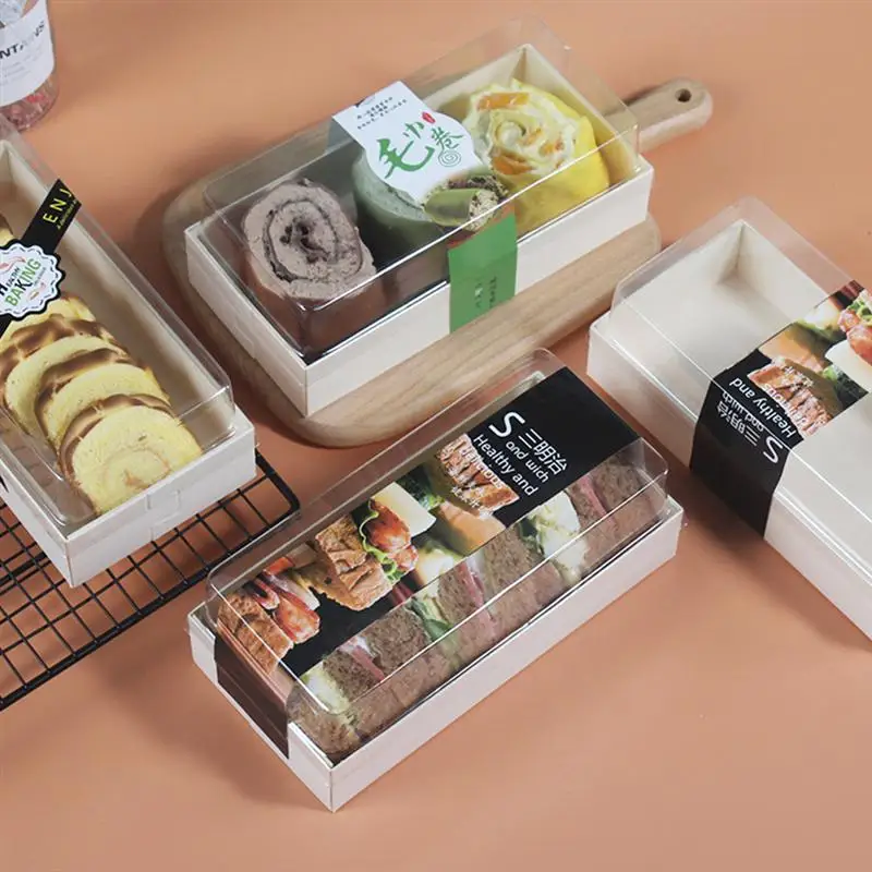 10 Pcs Cake Box Baking Holder Wooden Food Cases Dessert Boxes Party Favor Sandwich Packing Container