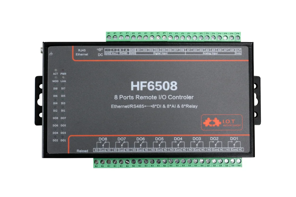 HF6508 промышленный 8 DI 8 DO 8 Way IO контроллер Ethernet RS485 8CH Дистанционное Реле Ethernet пульт дистанционного управления