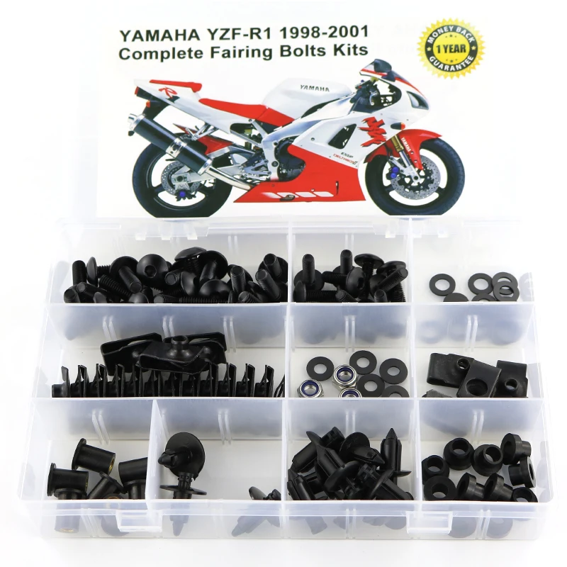 Ajuste para Yamaha R1 YZF-R1 1998 1999 2000 2001, Kit completo de tornillos de carenado para motocicleta, Clips, arandelas, tornillos de acero