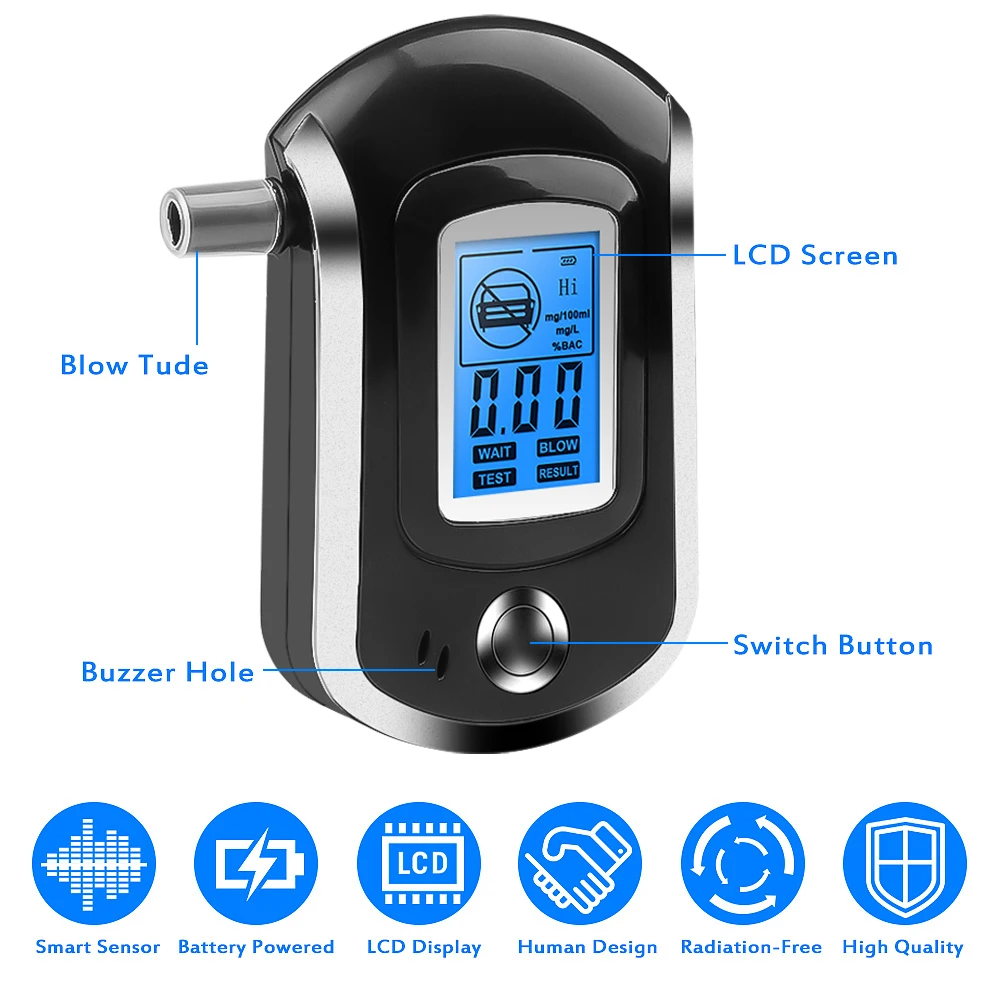 Smart Digital Breath Alcohol Tester LCD Screen Manual Breath Drunk Driving Analyzer LCD Screen Professional AT6000