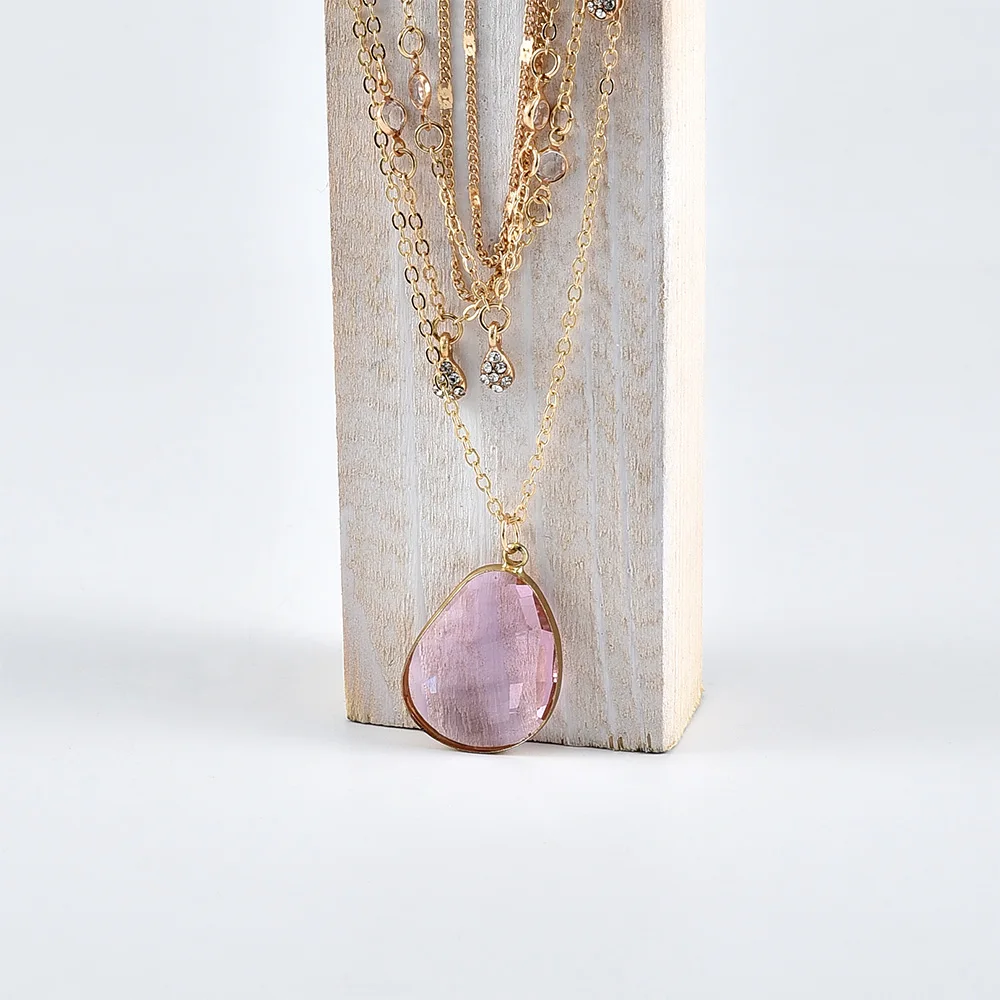 2020 Gold-plate Water Drop Crystal Opal Pendant Necklaces For Women Necklace New Multi Level Female Boho Vintage Jewelry Gift