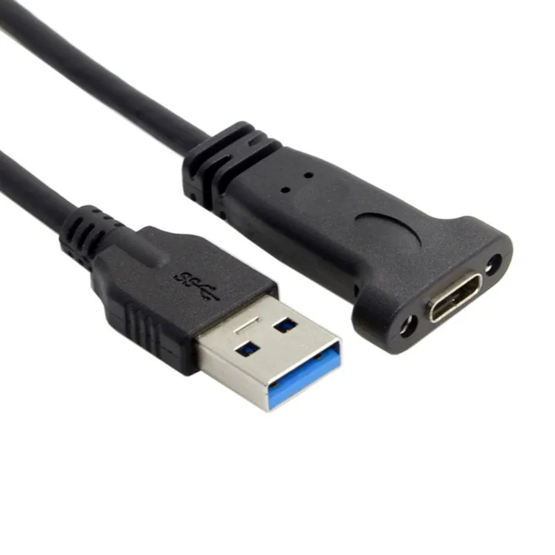 0.2M USB 3.0 A Male to USB 3.1 Type-C type c USB-C Female HDD charging data connection Cable 20cm with Panel Mount Screw Hole