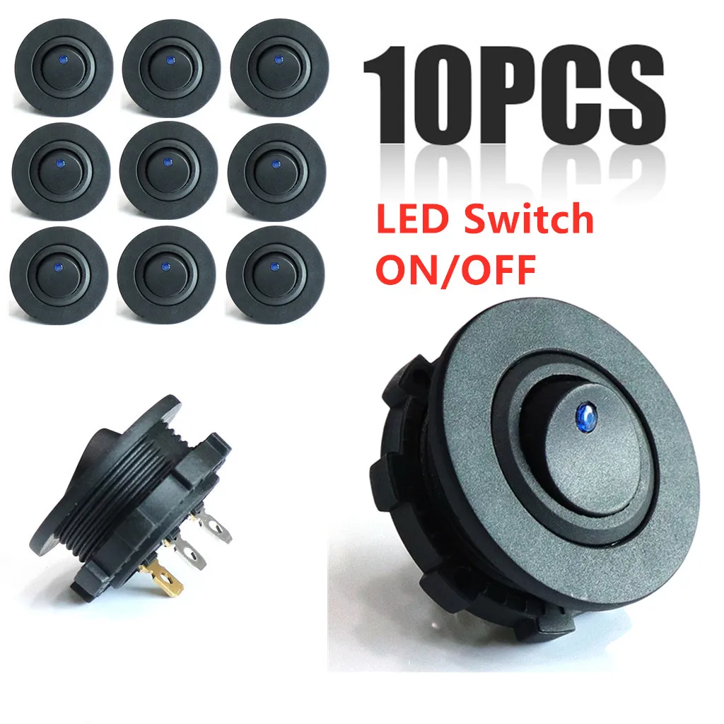 10Pcs Modification Round Switch Charger Panel Combination ON/OFF LED Rocker Boat Type Accessorise Toggle For Car Motorcycle