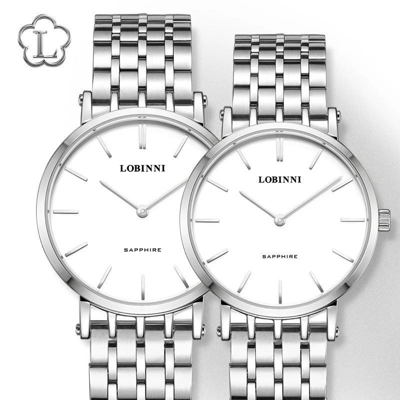 LOBINNI, relojes de pareja de marca de lujo, par de relojes de cuarzo japoneses para hombres y mujeres, reloj resistente al agua con cristal de zafiro de acero inoxidable