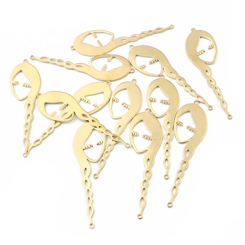 10pcs Raw Brass Women Abstract Human Face Hollow Charms Bracelet Connector For DIY Jewelry Findings Earrings Necklace Making