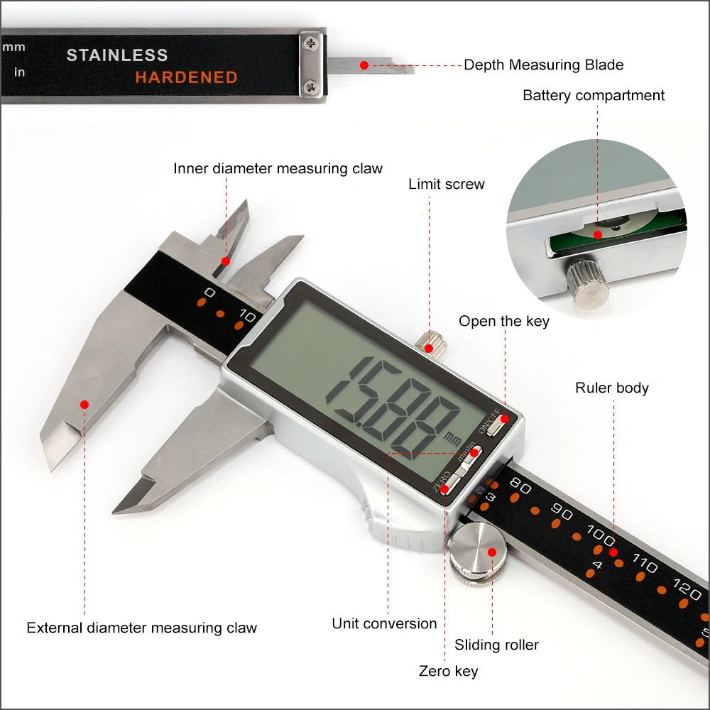 RZ Vernier Caliper Digital Caliper Stainless Steel Tracing Metal Electronic Handheld 0-150mm Vernier Caliper Measuring Tools