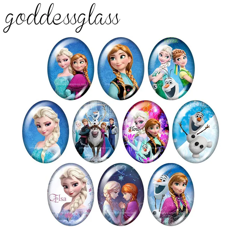 Disney Princess Elsa Anna Olaf 10pcs mixed 13x18mm/18x25mm/30x40mm Oval photo glass cabochon flat back bracelets Making findings